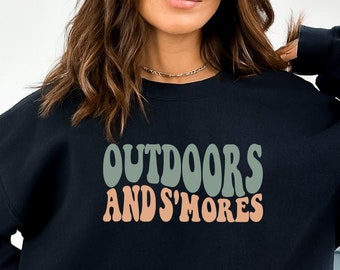Outdoors and Smores Sweatshirt, S'mores Crewneck, Group Campground Shirt, Campfire Sweater, Gift For Camping Lover, RV Travel