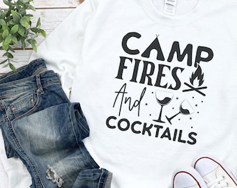 Campfires and Cocktails Crewneck Sweatshirt, Camping Sweatshirt, Camping Shirts for Women, Camping Gift, Camper Gift, Funny Camping Shirt