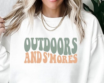Outdoors and Smores Sweatshirt, Camping Crewneck, The Great Outdoors Shirt, Campfire Hoodie, Bonfire and Smore Lover, Campground Gear