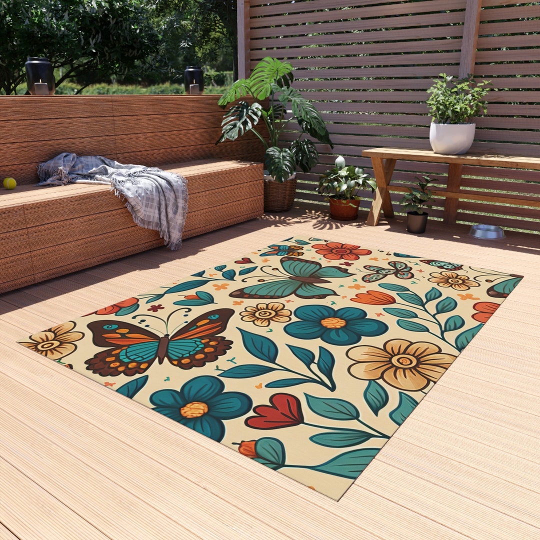 7x12 Rv Rug 70s Butterfly Outdoor Camper Rug, RV Accessories, Retro RV Living ...