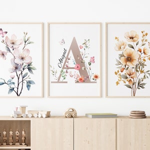 Letras de nombre personalizadas Imágenes de flores silvestres, Imágenes de guardería para niñas, Imágenes de flores, Flores de mariposa, Imágenes de flores boho para niños