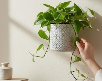 Indoor Plant Pot wall bracket pot, stone look, removable drip tray