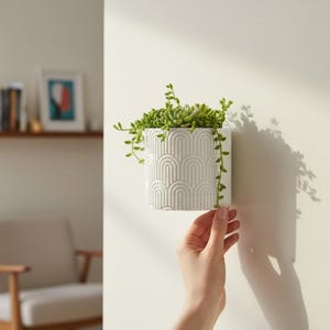 Arc Textured Wall Planter | Nordic Geometric Plant Pot with Drip Tray