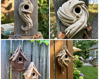 Driftwood Birdhouse Ultimate Bundle, Outdoor Garden Decor, Eco-Friendly Wood PLA Bird Shelter, Rustic Birdhouse for Birds