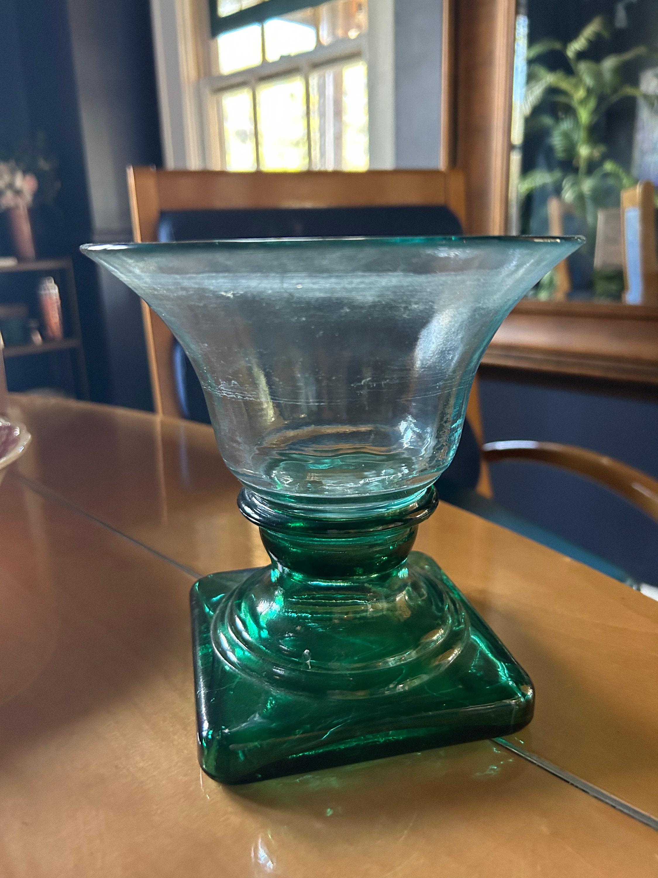 Vidrios San Miguel Recycled Green Glass Pedestal Vase or Etsy