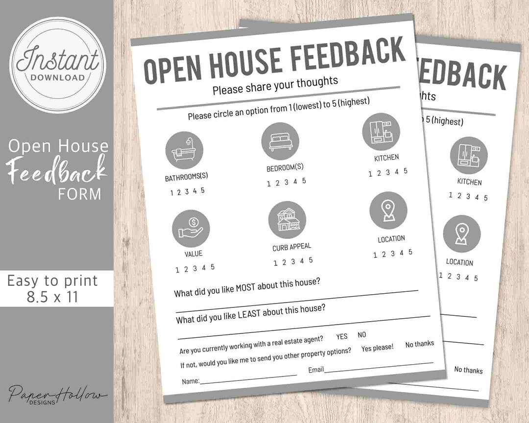 Open House Feedback Form, Open House Feedback Template, Realtor ...