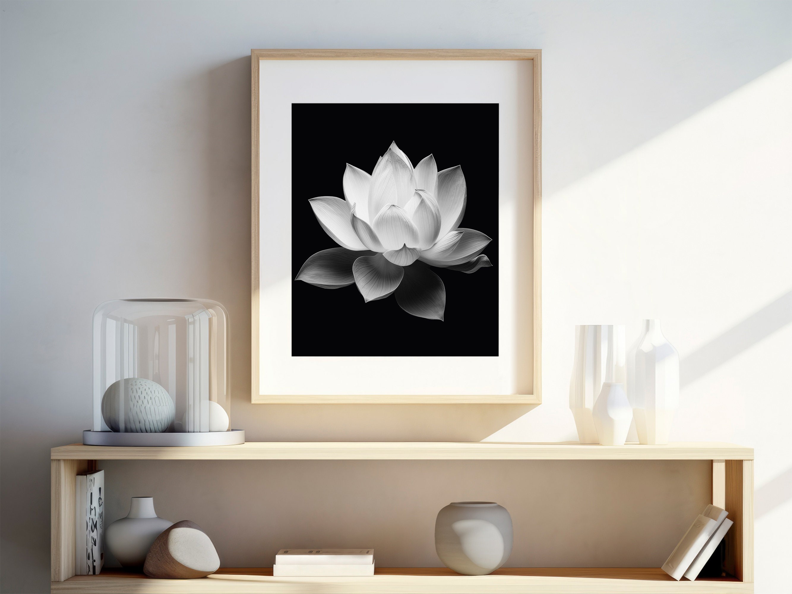 Black & White Lotus Flower Printable Wall Art / Art Print / Botanical ...