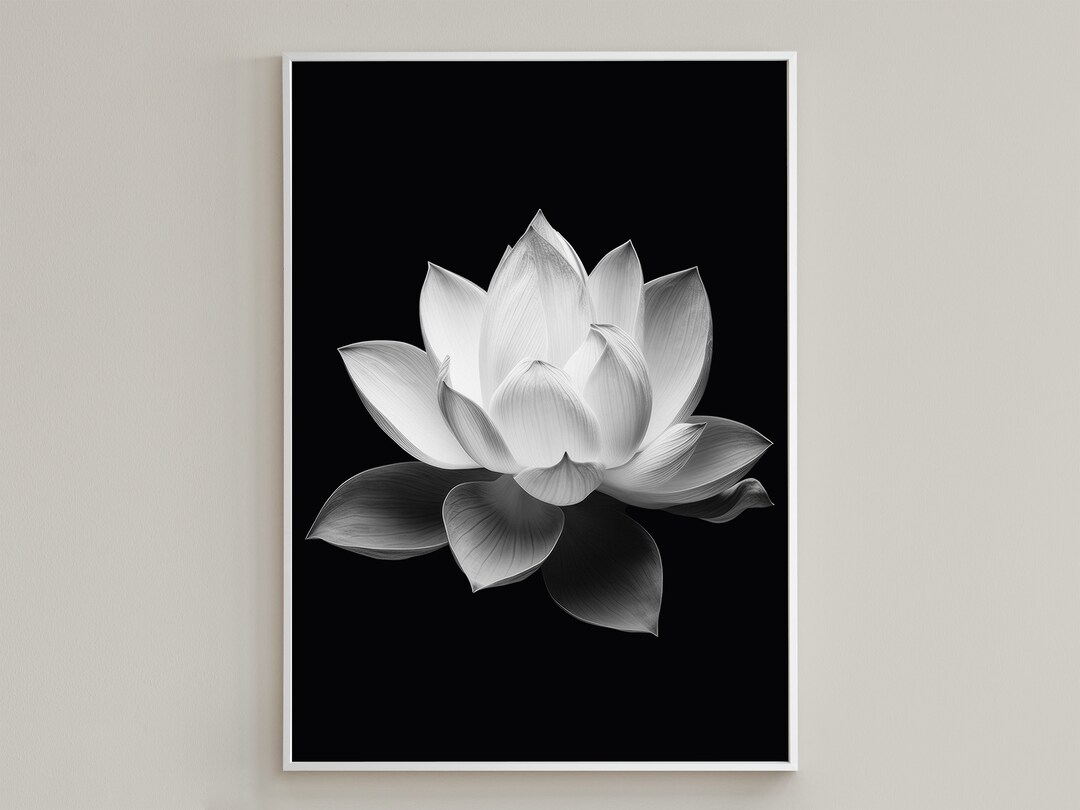 Black & White Lotus Flower Printable Wall Art / Art Print / Botanical ...