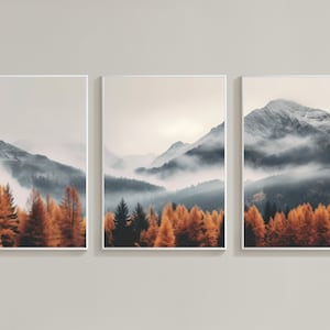 Set of 3: Fall Mountain Forest Digital Download / Wall Art Print / Wall Decor / Printable Poster/ Nature Digital Print / Boho Home Decor