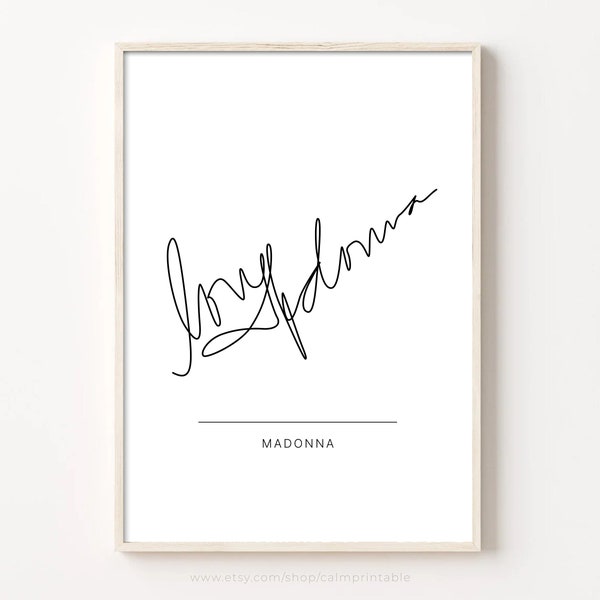 Madonna Autograph Print, Printable Wall Art, Minimalist Wall Decor, Digital Download, Celebrity Singer Signature Poster, Music Fan Gift