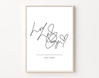 Lady Gaga Autograph Print, Printable Wall Art, Minimalist Wall Decor, Digital Download, Celebrity Signature Poster, Simple Music Fan Gift