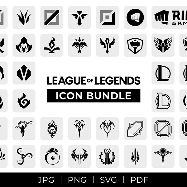 League Of Legends Icon Pack ︱ Logos, Roles, Lanes, Regions, Maps, Dragons ︱ png, jpg, pdf, svg ︱ LoL Digital Vector Files, Video Games