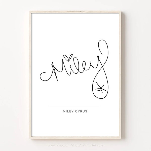 Miley Cyrus Autograph Print, Printable Wall Art, Minimalist Wall Decor, Digital Download, Celebrity Signature Poster, Music Fan Gift
