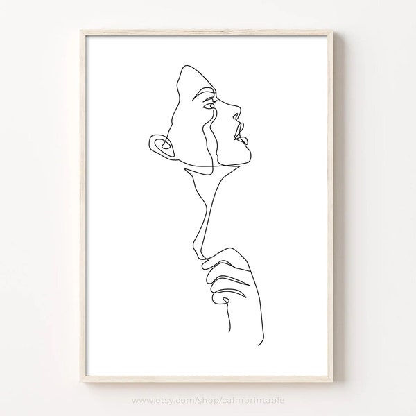 Crying Woman Line Drawing, Printable One Line Art, Minimalist Wall Decor, Printable Digital Drawing, Minimal Prints, Sadness Sad Depression