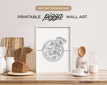 Printable Pizza Wall Art, Restaurant Wall Art, Line Drawing Kitchen Prints, Housewarming Gift, Food Drink Print, Dining Room Wall Decor