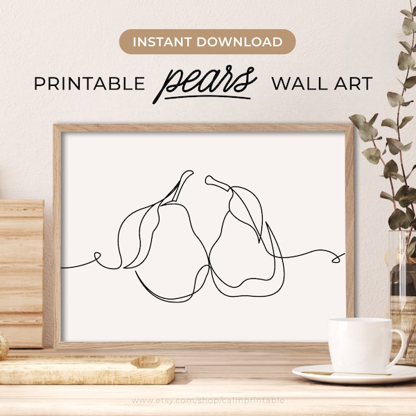 Pears Wall Art, Fruit Prints, Bakery Wall Art, Line Drawing Kitchen Prints, Food Drink Print, Dining Room Wall Decor, Pear Line Art