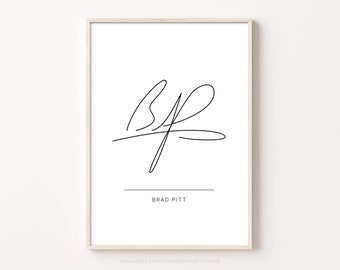 Brad Pitt Autograph Print, Printable Wall Art, Minimalist Wall Decor, Actor Comedian Prints, Celebrity Signature Poster, Actress Fan Gift