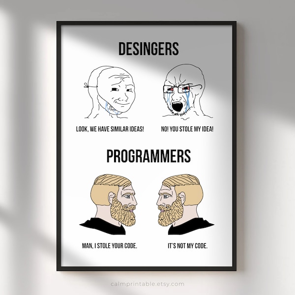 Funny Programmer Gift, Printable Wall Art, Programming Print, Coder Quote Poster, Computer Geek, Nerdy Gift, Yes Chad Meme, Office Decor