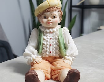 Vintage Italian Boy Sculpture by Claudio Vivian, Alabaster Figurine, Handmade in Italy 1993, Rare Find