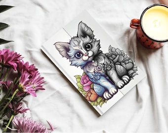 20 Cats Coloring Pages - Adults & Kids - Instant Download - Grayscale, Printable files - Cats Coloring Book