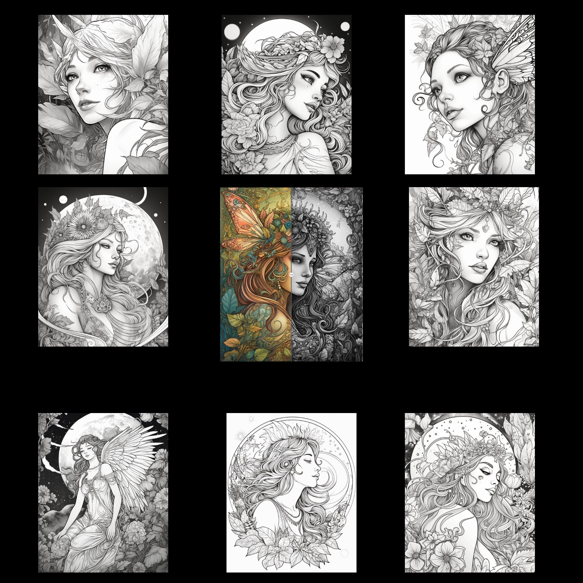 20 Fairy Fantasy Coloring Pages - Adults & Kids - Instant Download ...