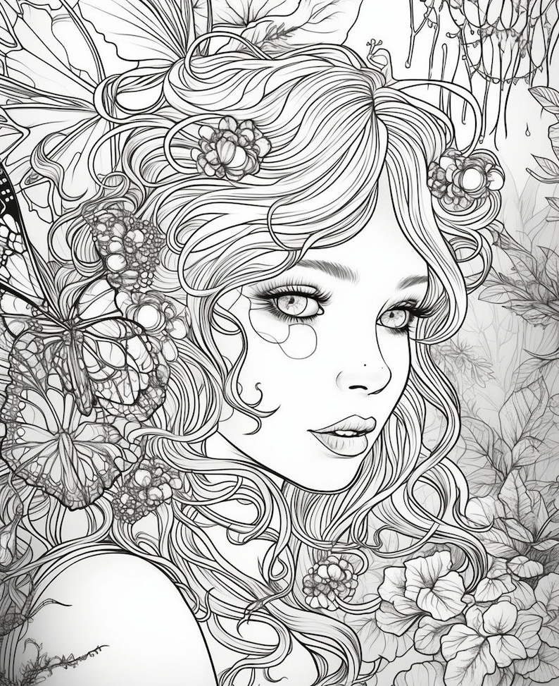 20 Fairy Fantasy Coloring Pages - Adults & Kids - Instant Download ...