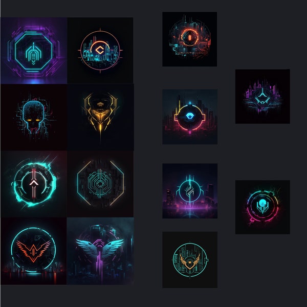 70 Twitch streamer-logo, DIY-logo-ontwerpsjabloon. Cyberpunk-logo, vooraf gemaakte logo-ontwerpen, achtergrondafbeelding, Streamer-logo