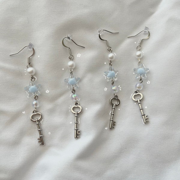 y2k cute key star dangle earrings | pastel blue earrings | aesthetic earrings | stargirl | hypoallergenic