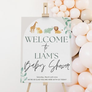 Watercolor Eucalyptus Animals Welcome Sign for Baby Shower, EDITABLE Baby Shower Sign, Digital Instant Download