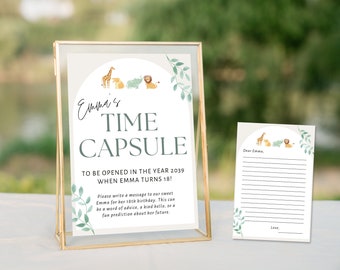 Watercolor Eucalyptus Animals Baby Shower Time Capsule Sign and Card, EDITABLE Baby Shower Sign, Digital Instant Download