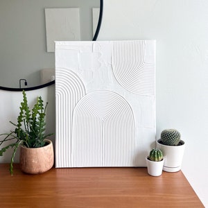 Arches Duo Lines Canvas White Textured Wall Art Plaster Art Abstract Modern Art Neutral Minimalist Decor Boho Wall Decor Boho Home Living