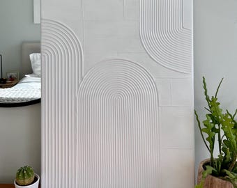 Textured Minimalist Wall Art, Plaster Canvas Painting with Arches, Modern 3D Decor