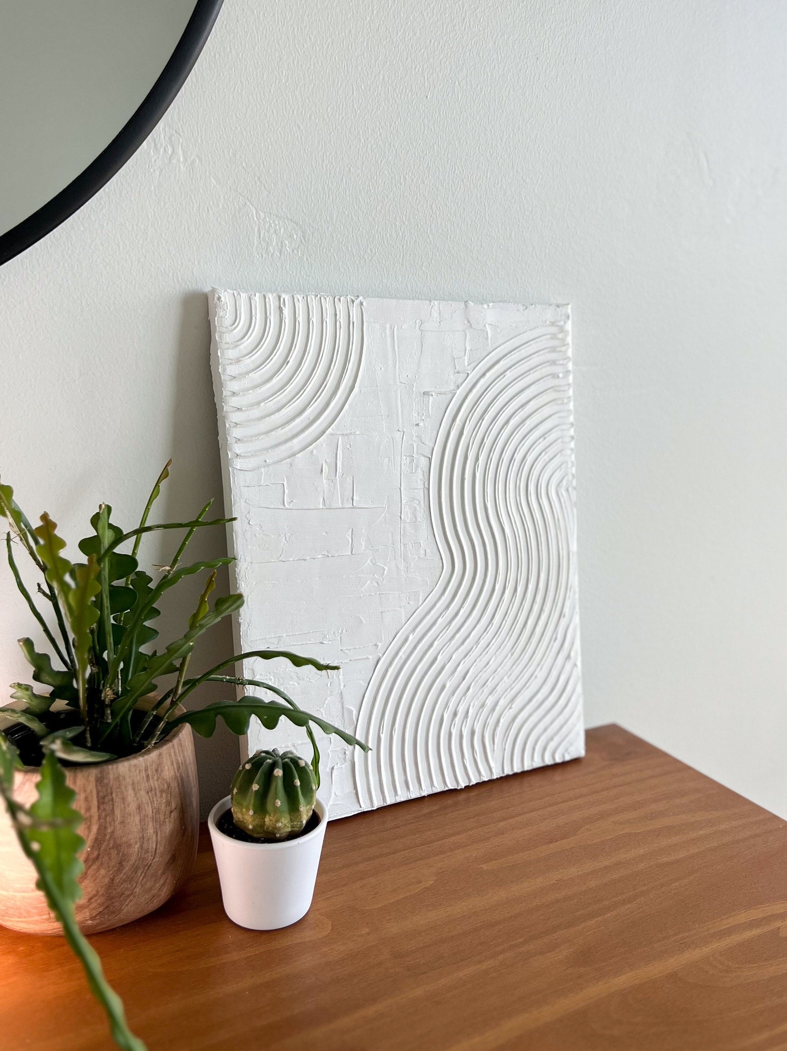 Wave Half Circle Canvas White Textured Wall Art Plaster Art Abstract