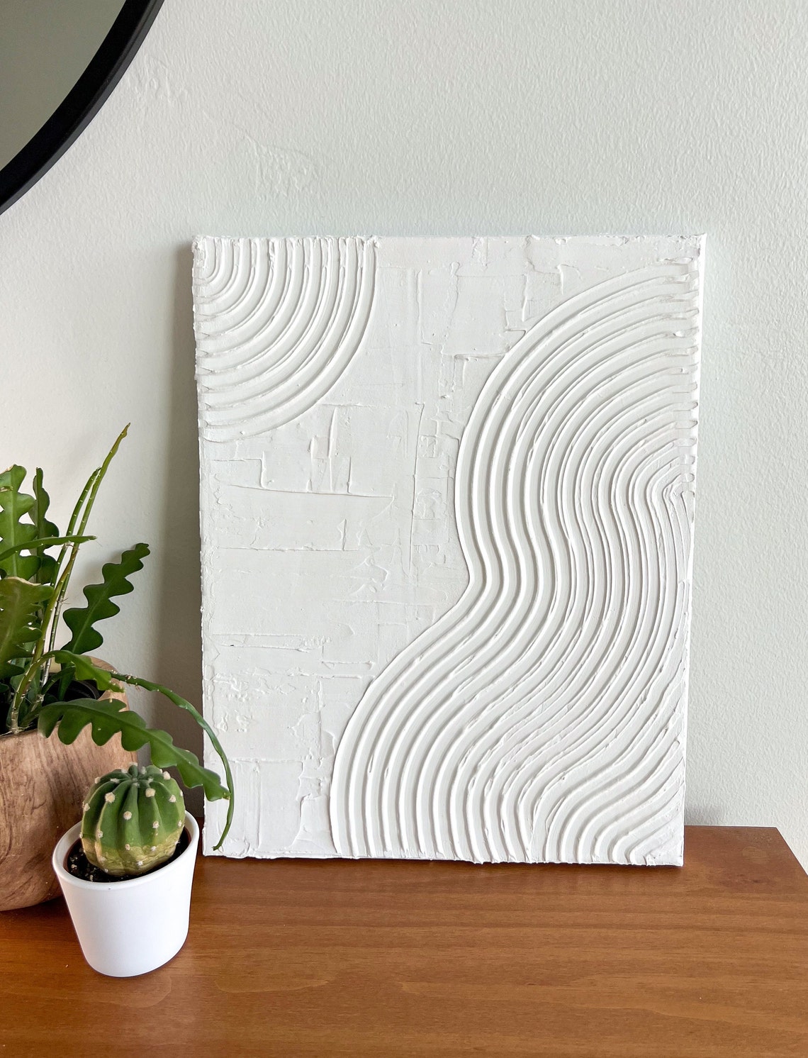 Wave Half Circle Canvas White Textured Wall Art Plaster Art Etsy