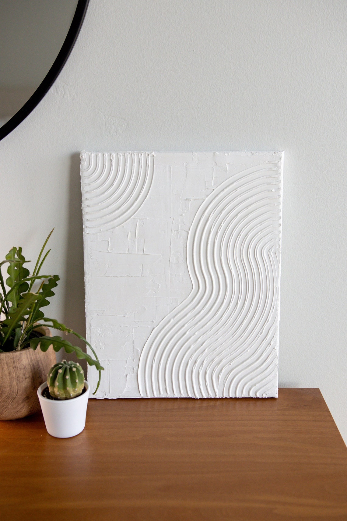 Wave Half Circle Canvas White Textured Wall Art Plaster Art Etsy