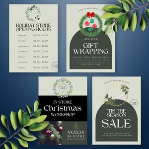 Holiday Store Hours Template | Christmas Business Printable | Editable Information | Business Hours signs | Opening Hours Sign Editable