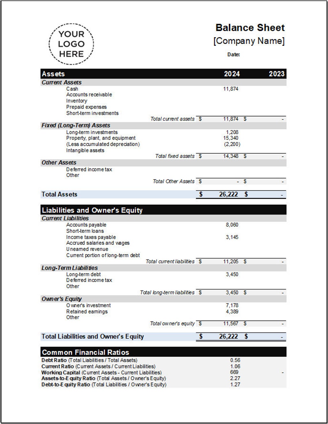 Balance Sheet Template – Editable Excel & Google Sheets (financial ...