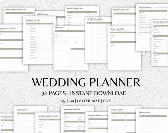 Printable Wedding Planner Template | Budget Tracker, Guest List, To-Do Checklist & Day Organizer (Digital Download) - Gray Pastel