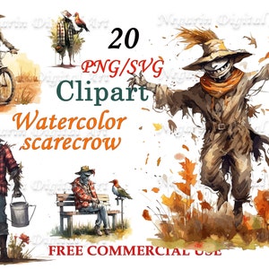 Gruselige Vogelscheuche Clipart - Aquarell PNG für Halloween & Horror Art