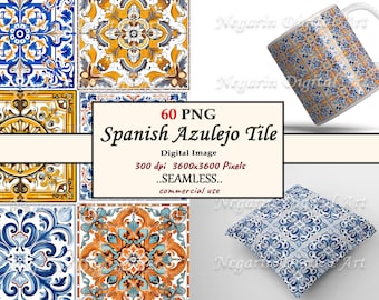 Spanish Tile Pattern Clipart – Talavera Seamless PNG, Mediterranean Digital Art V2