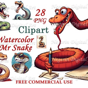 Mr. Snake Clipart - Aquarell Dschungeltier PNG, süßer Reptil Charakter