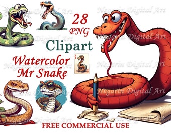 Watercolor Snake Clipart: Reptile Illustration, Art Print (Digital Download)