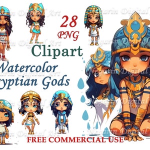 Egyptian Gods Clipart – Cute Watercolor Mythology PNG, Ancient Egypt Bundle