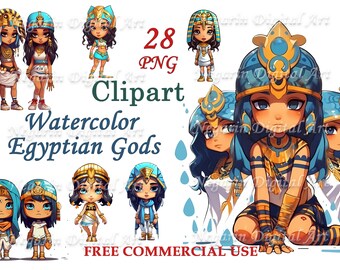Egyptian Gods Watercolor Clipart – PNG Bundle (Digital Download)
