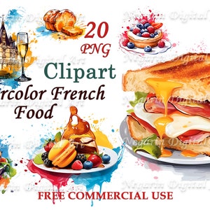 Clipart Frans eten – aquarel-png voor cafémenu, keukendecor en blogs