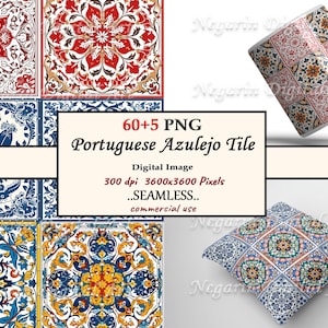 Portuguese Azulejo Tile Clipart – Seamless Blue Ceramic Pattern PNG V3