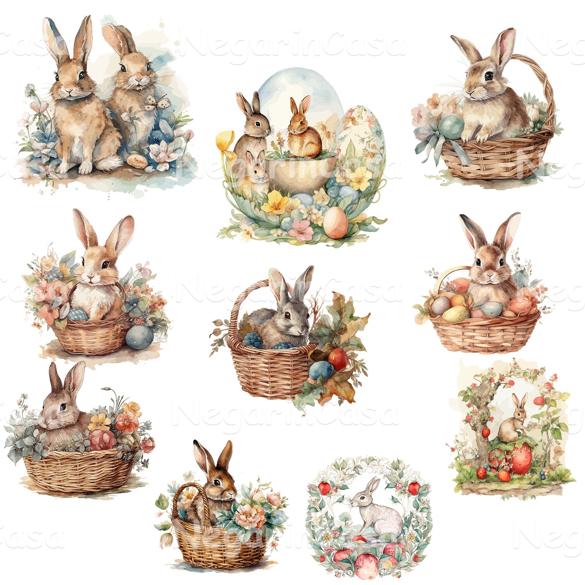 Easter Bunny Clipart – Watercolor Spring PNG Set for Kids & Cards - Etsy