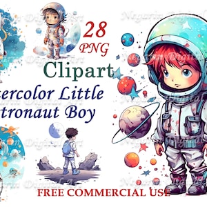Clipart astronaute garçon – aquarelle espace extra-atmosphérique PNG, art de la galaxie pour enfants mignons