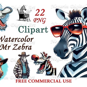 Mr. Zebra Clipart – Watercolor Safari Animal PNG, Cute Jungle Character