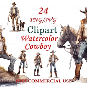 Cowboy Guy Clipart – Watercolor Western Male PNG, Rustic Cowboy Art